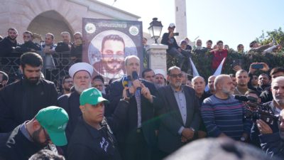 حماس تشيع الشهيد وليد حسنين في،صيدا بعد ارتقائه في عملية استهدفته في سهل القليلة
