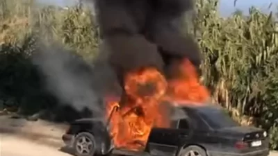 اشتعال سيارة على طريق الملولة في طرابلس