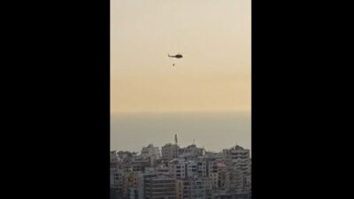 مروحية للجيش تساعد في إخماد حريق بشامون